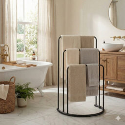 Billtix 3 Tier Freestanding Metal Bathroom Towel Holder Drying Rail Storage Stand, In Black. - thumbnail 4