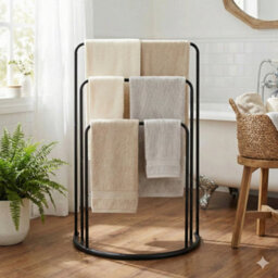 Billtix 3 Tier Freestanding Metal Bathroom Towel Holder Drying Rail Storage Stand, In Black. - thumbnail 6