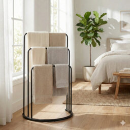Billtix 3 Tier Freestanding Metal Bathroom Towel Holder Drying Rail Storage Stand, In Black. - thumbnail 5