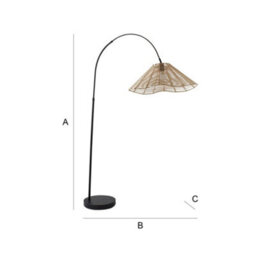 Valuelights Louis Black Arched Curved Floor Lamp With Natural Wicker Tapered Lamp Shade And Led Bulb - thumbnail 9