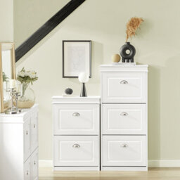 Sobuy Fsr94-W, Shoe Rack Cabinet With 3 Flip Drawers, Slim Shoe Storage Cabinet Hallway, Wooden Cupboard, White - thumbnail 2