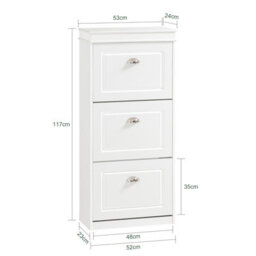 Sobuy Fsr94-W, Shoe Rack Cabinet With 3 Flip Drawers, Slim Shoe Storage Cabinet Hallway, Wooden Cupboard, White - thumbnail 3