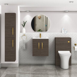 Royal Bathrooms Turin Grey Elm 500mm Wall Hung Vanity Unit 2 Door With Minimalist Basin Sink & Brushed Brass Handles - thumbnail 4