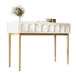 Btm White Dressing Table With 2 Drawers, Highboard Chest Of Drawers For Bedroom, Cream-White, H76.5 X W100 X D45 Cm - thumbnail 8