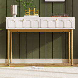 Btm White Dressing Table With 2 Drawers, Highboard Chest Of Drawers For Bedroom, Cream-White, H76.5 X W100 X D45 Cm