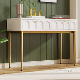 Btm White Dressing Table With 2 Drawers, Highboard Chest Of Drawers For Bedroom, Cream-White, H76.5 X W100 X D45 Cm - thumbnail 5