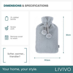 Livivo Handwarmer Hot Water Bottle - Grey Plush - thumbnail 4