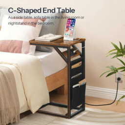 Side Table With Charging Station Sofa Side Table With Storage Bag Bedside Table - thumbnail 1