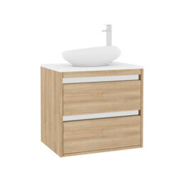 Royal Bathrooms Orion 600mm Natural Oak Wall Hung Plain White Countertop Vanity Unit 2 Drawer With Nova Basin & Chrome Accent Trim - thumbnail 6