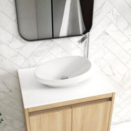 Royal Bathrooms Orion 600mm Natural Oak Wall Hung Plain White Countertop Vanity Unit 2 Drawer With Nova Basin & Chrome Accent Trim - thumbnail 5