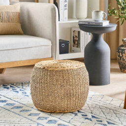 Beliani Seagrass Pouffe Water Hyacinth 40Cm Stool Side Table, Beige - thumbnail 2