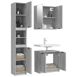 Berkfield Stylish 3 Piece Bathroom Cabinet Set Grey Sonoma Engineered Wood - thumbnail 4