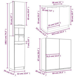 Berkfield Stylish 3 Piece Bathroom Cabinet Set Grey Sonoma Engineered Wood - thumbnail 9