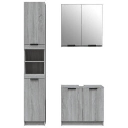Berkfield Stylish 3 Piece Bathroom Cabinet Set Grey Sonoma Engineered Wood - thumbnail 5