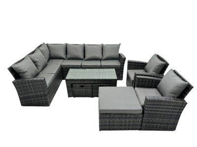 Fimous 11 Seat Rattan Garden Furniture Corner Sofa Set Outdoor Patio Sofa Chair Table Set With 2 Small Footstools Big Footstool - image 1