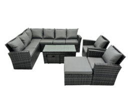 Fimous 11 Seat Rattan Garden Furniture Corner Sofa Set Outdoor Patio Sofa Chair Table Set With 2 Small Footstools Big Footstool - thumbnail 1