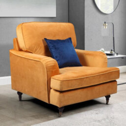 1 Seater Sofa Chair In Mustard Gold Velvet Fabric - thumbnail 1