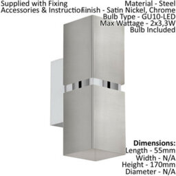 Satin Nickel Chrome Wall Light With Square Shades And Gu10 Bulbs - thumbnail 2