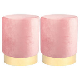 Harbour Housewares 2X Round Velvet Foot Stools - Pink - Modern Dressing Table Pouffe Footstool Vanity Seats Vanity Chair Pouf - thumbnail 1