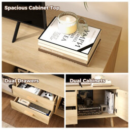 Costway Rattan Tv Stand For 65-Inch Tv 150Cm Tv Console Cabinet With Drawers - thumbnail 6