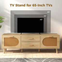 Costway Rattan Tv Stand For 65-Inch Tv 150Cm Tv Console Cabinet With Drawers - thumbnail 5