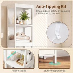 Slim Wooden Linen Tower Tall Bathroom Storage Cabinet - thumbnail 5
