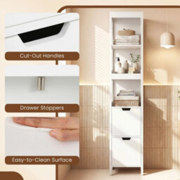 Slim Wooden Linen Tower Tall Bathroom Storage Cabinet - thumbnail 6