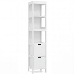 Slim Wooden Linen Tower Tall Bathroom Storage Cabinet