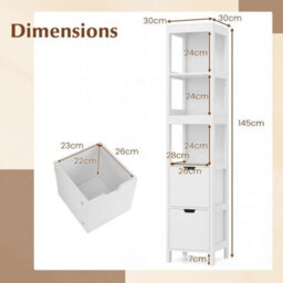 Slim Wooden Linen Tower Tall Bathroom Storage Cabinet - thumbnail 2