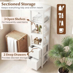 Slim Wooden Linen Tower Tall Bathroom Storage Cabinet - thumbnail 3