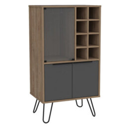 Core Products Vegas Wine Cabinet - 2 Doors, 1 Glass Door, Grey With Bleached Oak Effect, H109.4Cm X W59.6Cm X D40.0Cm