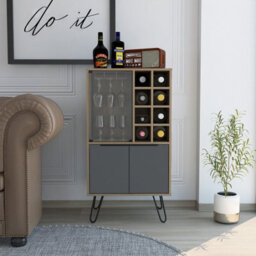 Core Products Vegas Wine Cabinet - 2 Doors, 1 Glass Door, Grey With Bleached Oak Effect, H109.4Cm X W59.6Cm X D40.0Cm - thumbnail 8