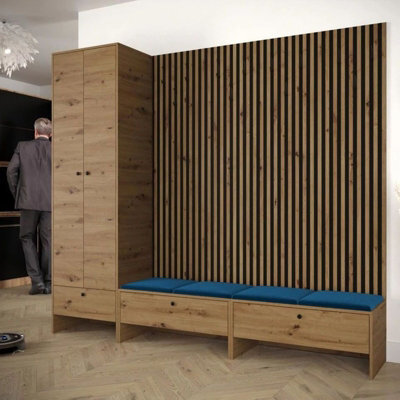 Modular Hallway Furniture Set Balma Vi With Metal Hooks And Decorative Slats Blue Panels - image 1