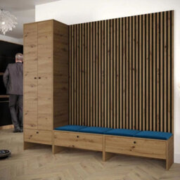 Modular Hallway Furniture Set Balma Vi With Metal Hooks And Decorative Slats Blue Panels