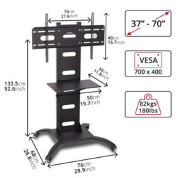"Duronic Tvs4T1 Tv Stand And Tilting Monitor Bracket, Wheeled Trolley Mount With Vesa 700X400 For Flat Screen Television 37-70""" - thumbnail 2