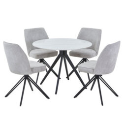 Core Products Aspen Gloss White Sintered Stone Round Table & 4 Swivel Dining Chairs, Light Grey Cord Fabric Dining Set - thumbnail 2