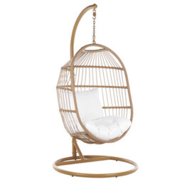 Beliani Hanging Chair With Stand Alba Pe Rattan Natural - thumbnail 1