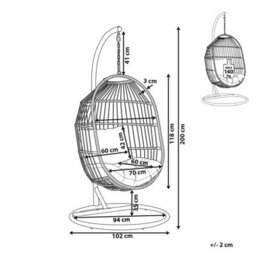 Beliani Hanging Chair With Stand Alba Pe Rattan Natural - thumbnail 3