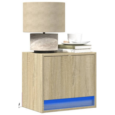 Berkfield Wall-Mounted Bedside Cabinets With Led Lights 2 Pcs Sonoma Oak - image 1