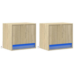 Berkfield Wall-Mounted Bedside Cabinets With Led Lights 2 Pcs Sonoma Oak - thumbnail 3