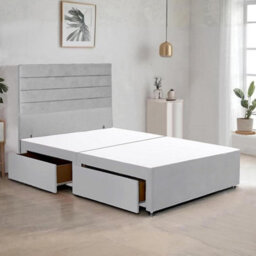 Silver Plush Fabric 6Ft Super King Bed Frame With 48 Inch Horizontal Line Headboard And 2 Drawers - thumbnail 1