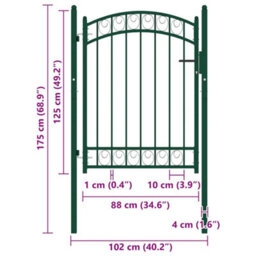 Berkfield Elegant Fence Gate With Arched Top Steel 100X125 Cm Green - thumbnail 5