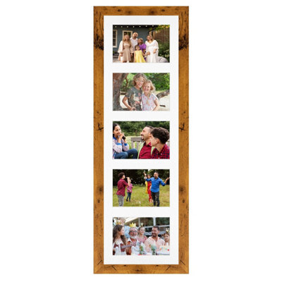 AK Frames 26X8 Rustic Oak Modern Multi Photo Frame With White Mount - Holds 5 Apertures (5X) 6X4 Photos - image 1