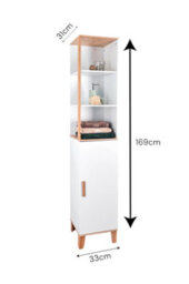 Showerdrape Catania Matt White & Bamboo Tall Bathroom Cabinet With Display Shelves - thumbnail 6
