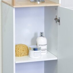 Showerdrape Catania Matt White & Bamboo Tall Bathroom Cabinet With Display Shelves - thumbnail 4