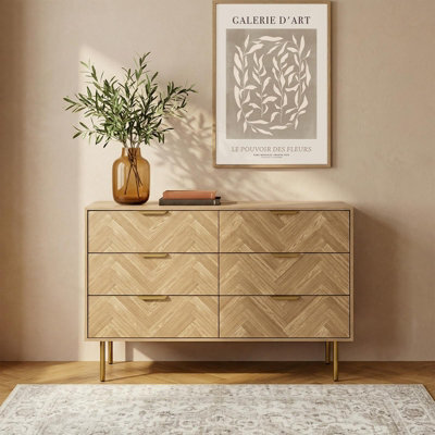 Ohs Chevron 6 Drawer Chest Of Drawers Cabinet Sideboard Storage Unit - image 1