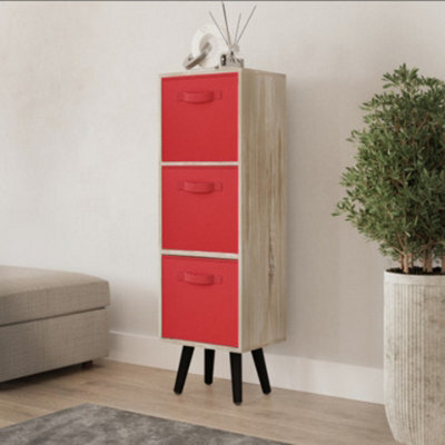 Urbn-Living Antique Oak 3-Tier 3-Drawer Cube Shelving Unit With Scandinavian Legs - image 1