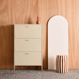 Sweeek - Industrial Shoe Cabinet With 3 Drawers Metal Cream 80X29X132.5 Cm - Alabama - thumbnail 1
