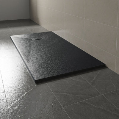 Sundaze 1700 X 900mm Smc Black Rectangle Slate Effect Bathroom Shower Tray - image 1