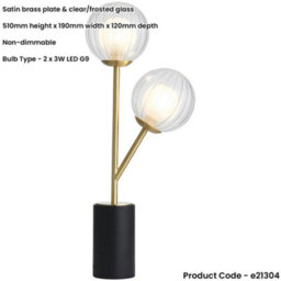 Loops Satin Brass Plate Table Lamp - Clear/frosted Glass Shade - 2X 3W Led G9 - thumbnail 2